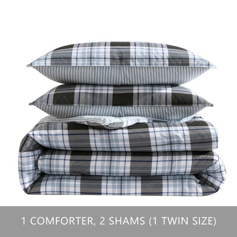 Eddie Bauer - Twin Comforter Set, Reversible Cotton Bedding with Matching Sham, Medium-Weight for Year Round Use, Dorm Essentials (Lewis Navy) - Image 5